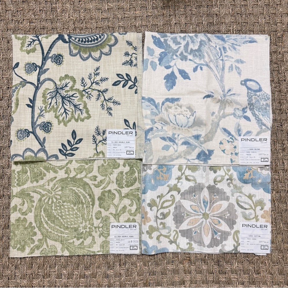 Blue and Green Decorative Fabric Swatches